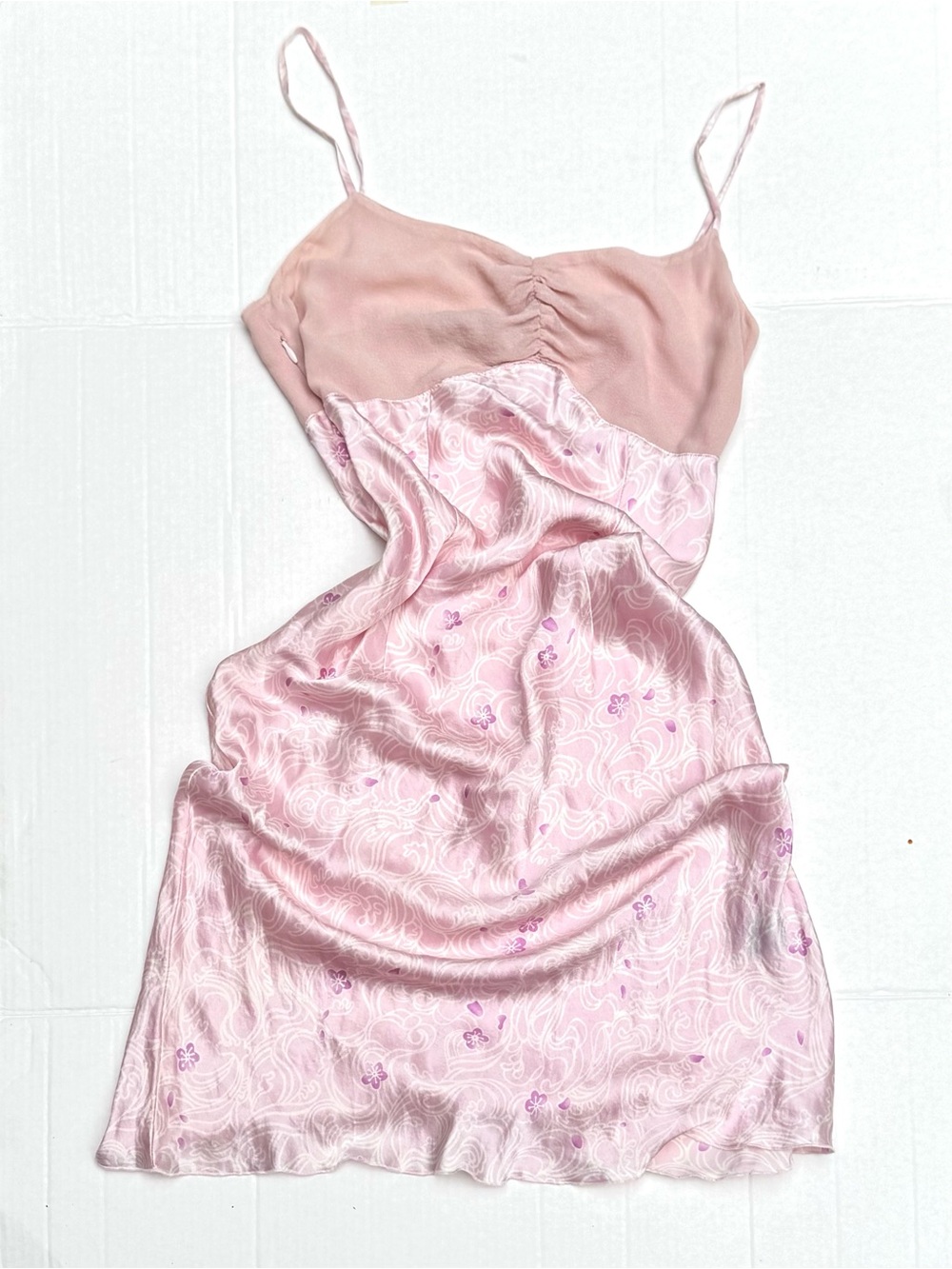 Perry Ellis Pink Floral 100% Silk Satin Slip Babydoll Dress